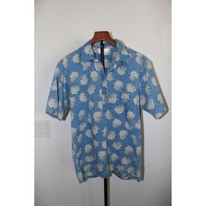 Vintage Malihini Hawaii Mens Pineapple Print Blue Aloha Shirt M Made in Hawaii